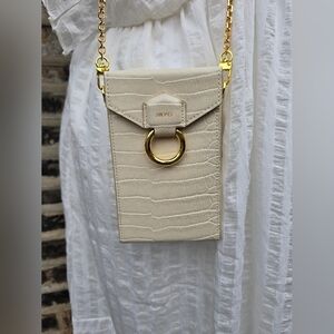 JW Pei Cream Croc-Embossed Crossbody Bag
